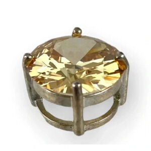 VTG Round Faceted Smoky Quartz Pendant Metal Tone Jewelry .5"